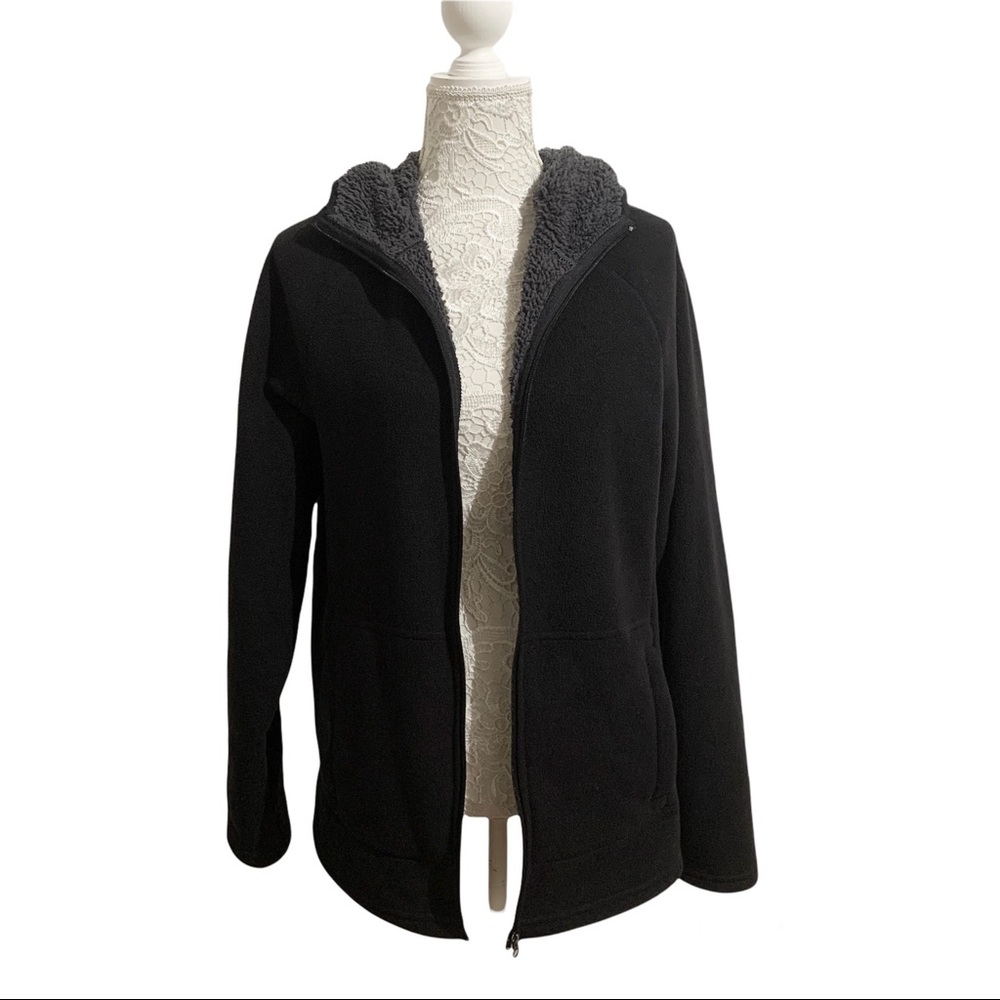 Polar Fleece Black Oversized Full-Zip Hoodie Jacket with Plush Lining